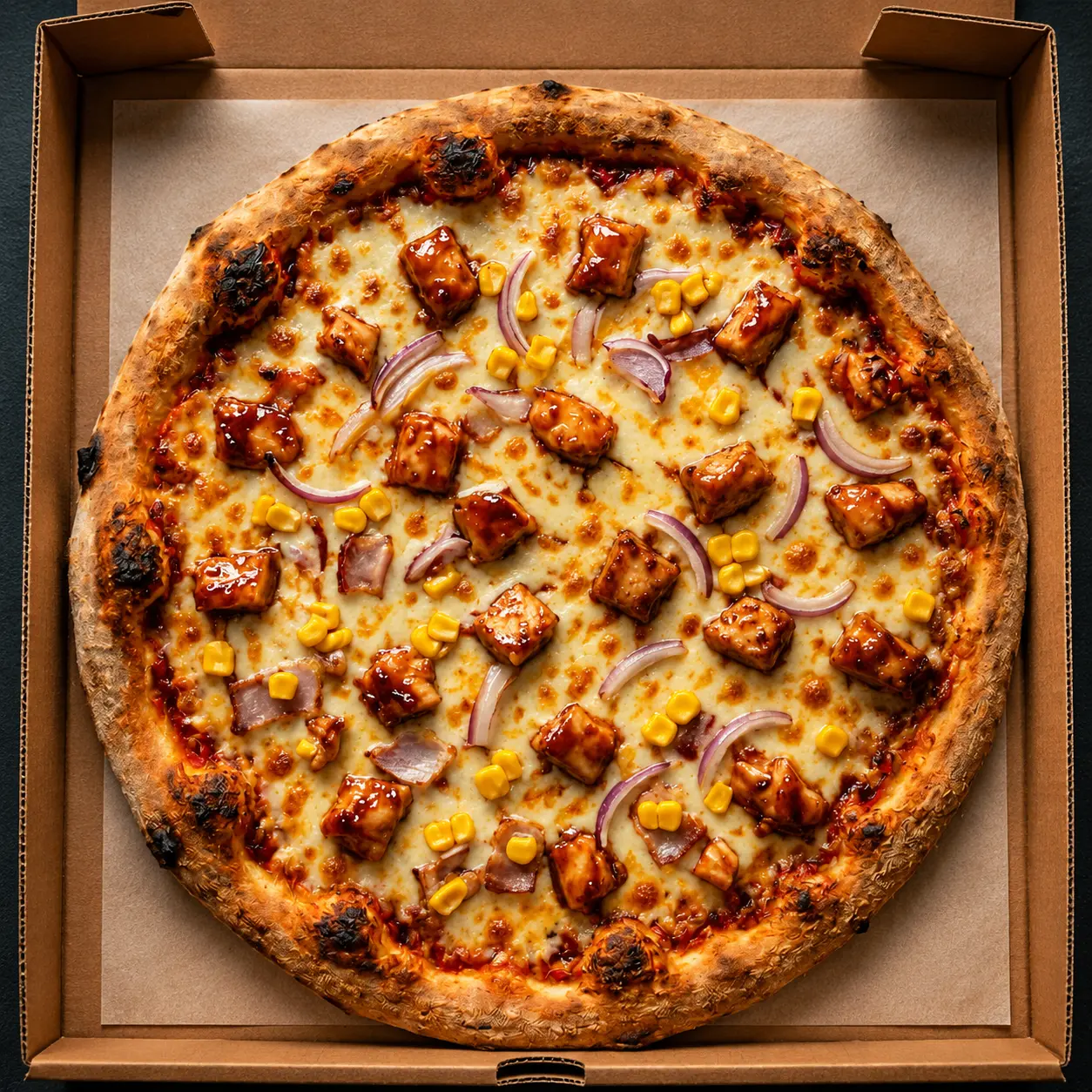 BBQ Chicken Blaze pizza — grilled chicken with BBQ sauce at Cheezly Pizza Canada, Sherwood Park